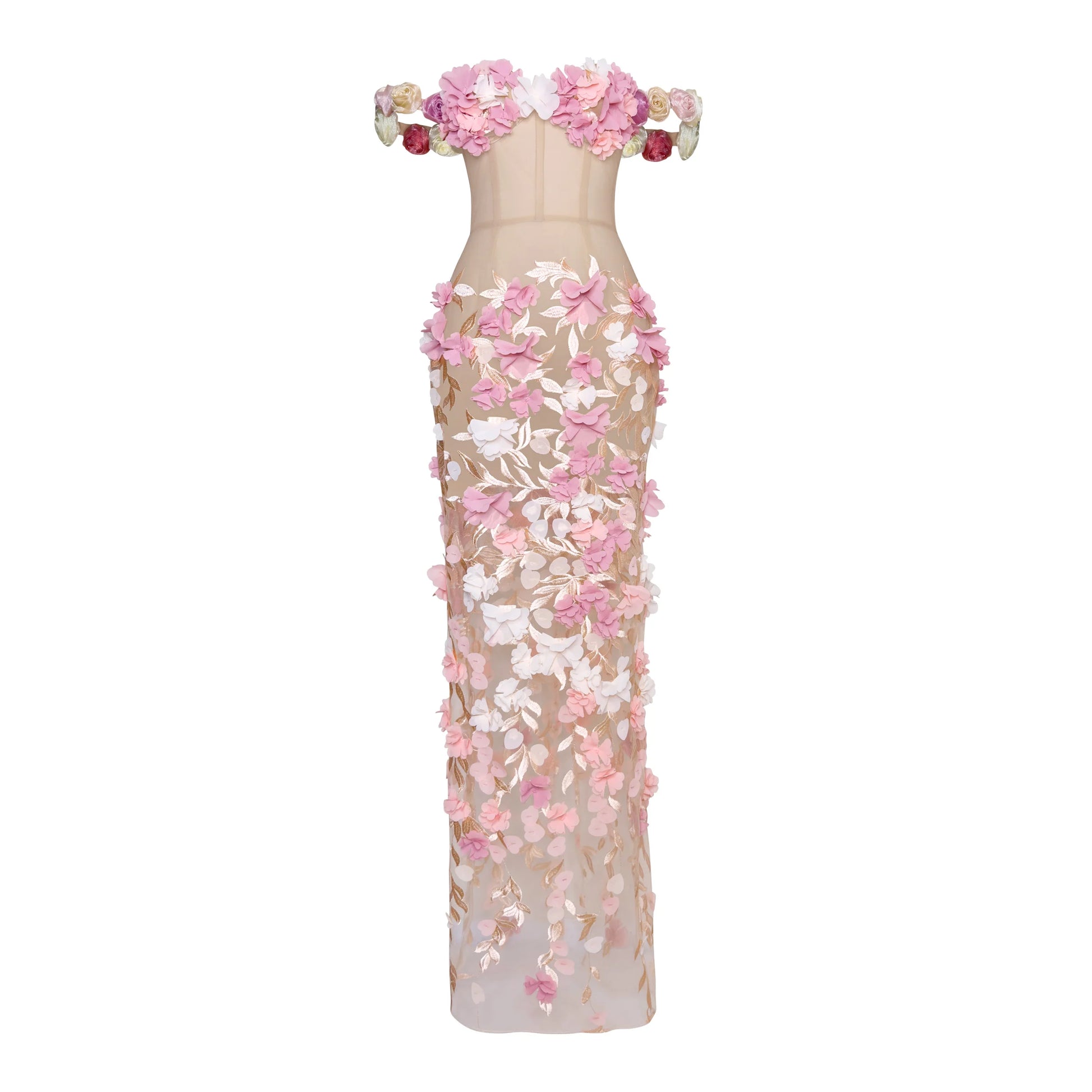 The Bloom Sheer Corset Gown with 3D Floral Appliqué