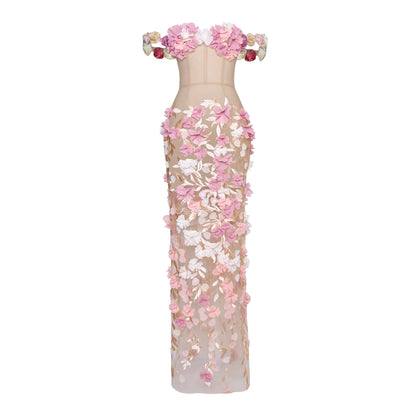 The Bloom Sheer Corset Gown with 3D Floral Appliqué
