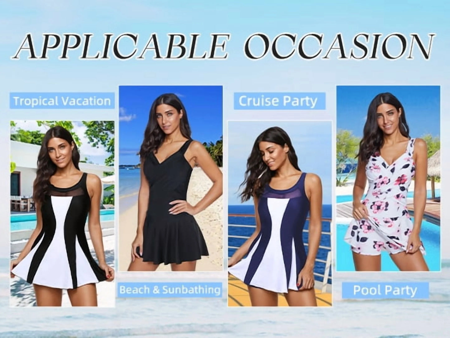 Crossover Tummy Control Swimsuits for Women Ruched Women One Piece Bathing Suit Flower Printing Swimdress Ruffled Skirted Swimwear Blue Tie Dye M
