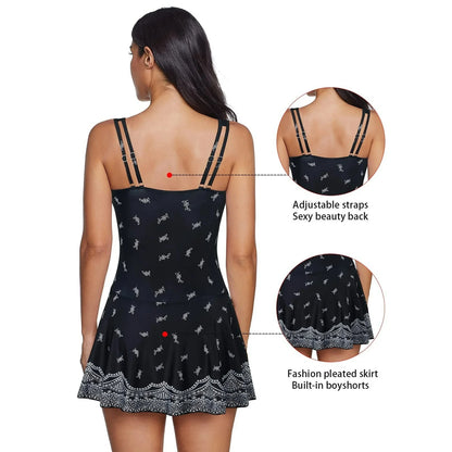Crossover Tummy Control Swimsuits for Women Ruched Women One Piece Bathing Suit Flower Printing Swimdress Ruffled Skirted Swimwear Blue Tie Dye M