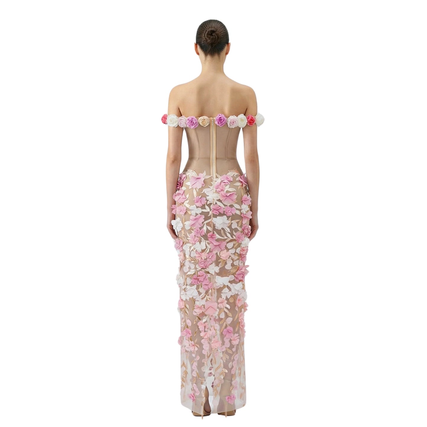 The Bloom Sheer Corset Gown with 3D Floral Appliqué