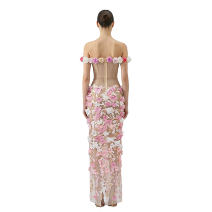 The Bloom Sheer Corset Gown with 3D Floral Appliqué