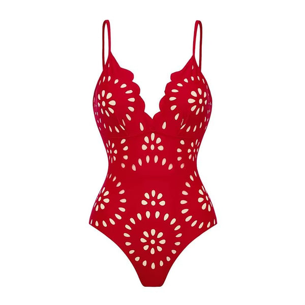 Flaxmaker Women One Piece Swimsuit and Skirt Black Laser Cutting Flower Hollow Swimwear Summer Deep V Neck Bathing Suit 2025