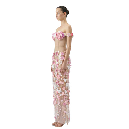 The Bloom Sheer Corset Gown with 3D Floral Appliqué