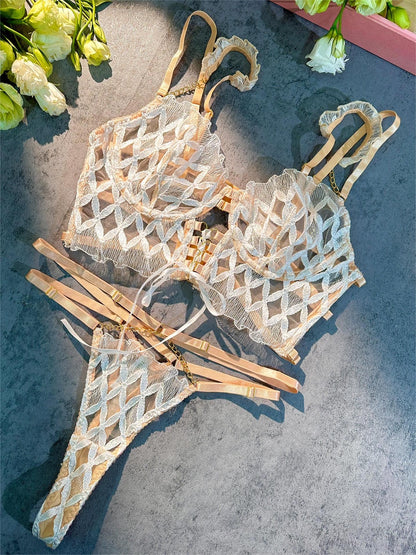 Delicate White Embroidery Lingerie Set (WHITE, XL)