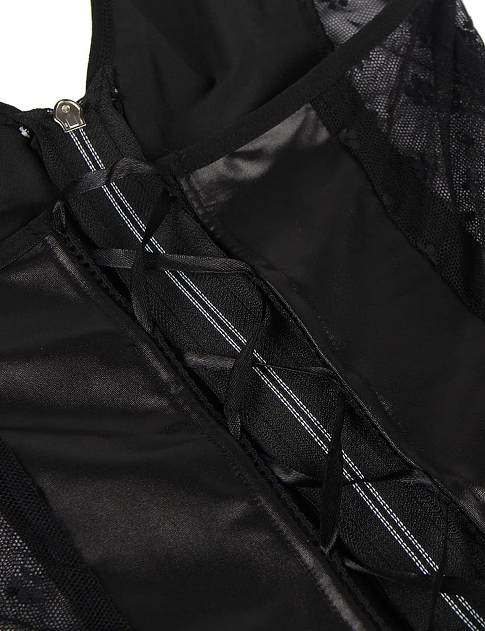 Faux Leather Lingerie plus Size Lace Stitching Zipper Teddy Black Party Clubwear