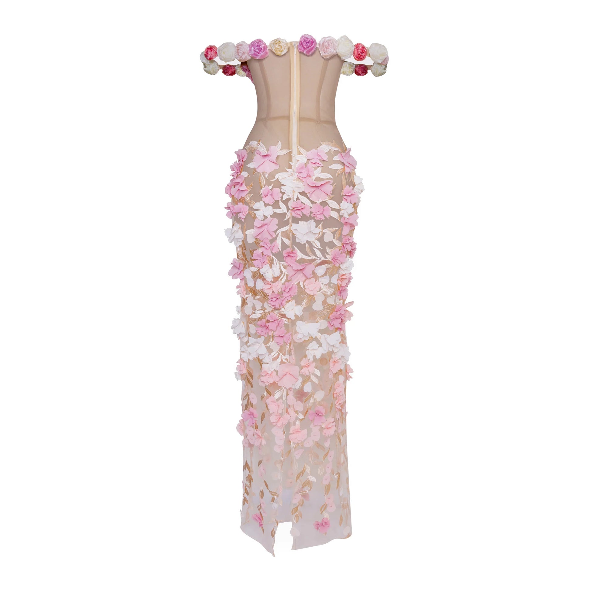 The Bloom Sheer Corset Gown with 3D Floral Appliqué