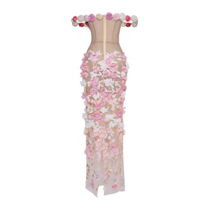 The Bloom Sheer Corset Gown with 3D Floral Appliqué