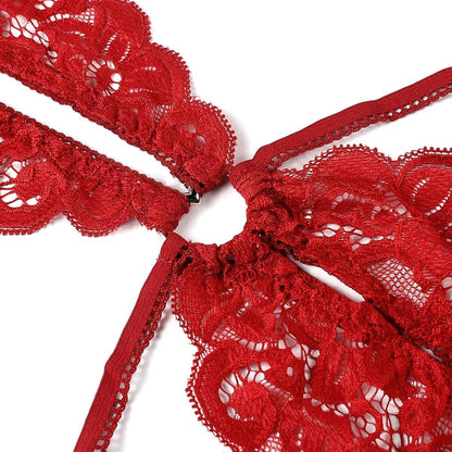 Women'S Deep V Lace Teddy One Piece Lingerie Cutout Strappy Lingerie