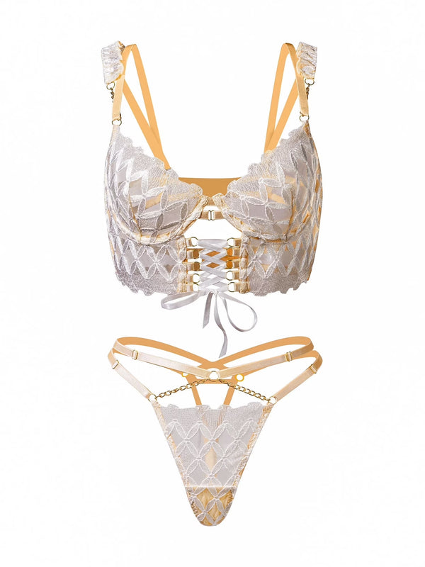 Delicate White Embroidery Lingerie Set (WHITE, XL)