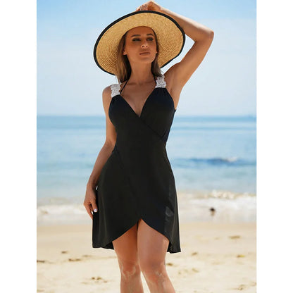 3 Pieces Sexy Women Swimsuit Female Swimwear Black Bikini Solid Bikini Set Bathing Suit Beachwear Cover Ups Long Maxi Dress